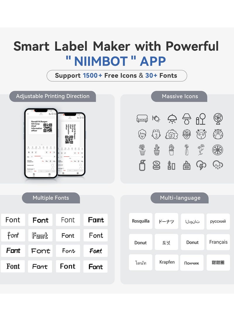 NIIMBOT - B1 Label Maker with Auto Identification, Thermal Label Printer with 1 Roll 50mm*30mm White Tape, Portable Bluetooth Label Maker with  20-50mm Print Width, USB Rechargeable, Easy to Use for Office, Home, Business, Grey - Image 1