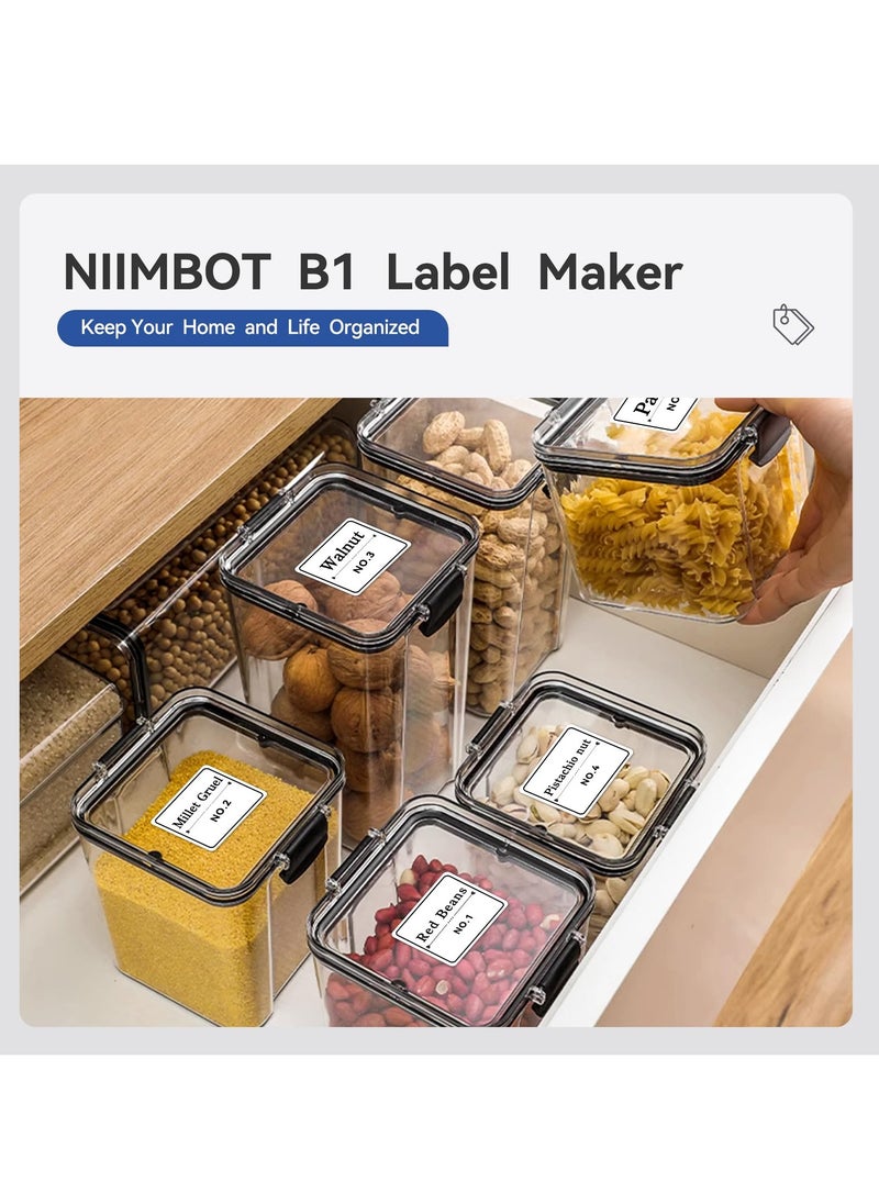 NIIMBOT - B1 Label Maker with Auto Identification, Thermal Label Printer with 1 Roll 50mm*30mm White Tape, Portable Bluetooth Label Maker with  20-50mm Print Width, USB Rechargeable, Easy to Use for Office, Home, Business, Grey - Image 1