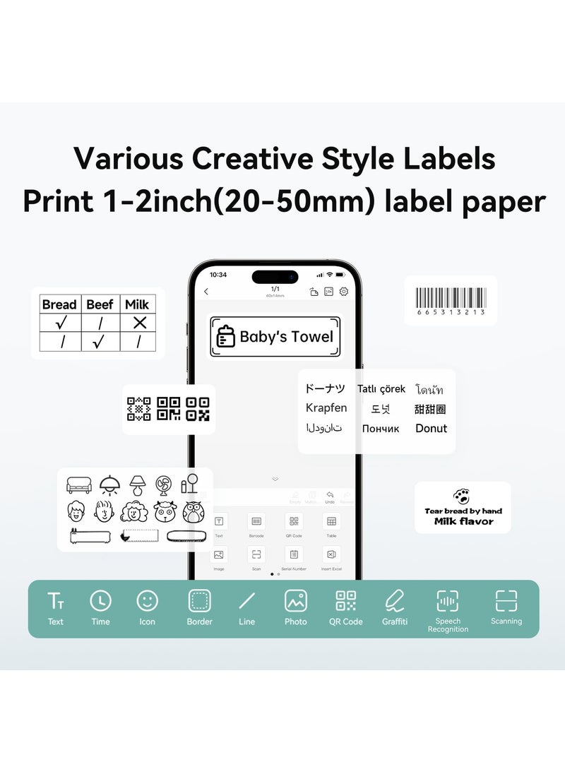 NIIMBOT - B1 Label Maker with Auto Identification, Thermal Label Printer with 1 Roll 50mm*30mm White Tape, Portable Bluetooth Label Maker with  20-50mm Print Width, USB Rechargeable, Easy to Use for Office, Home, Business, Grey - Image 1