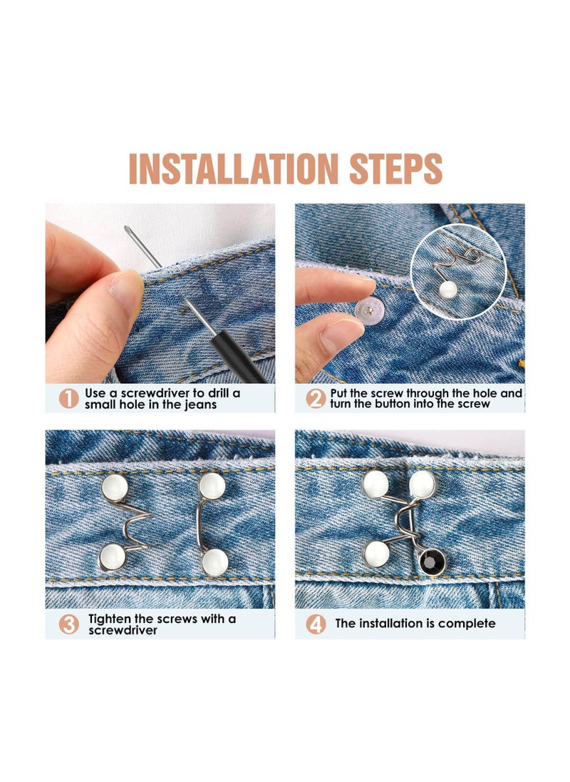 SYOSI - Jeans Button Replacement, Jean Button Pins, Detachable, No Sewing Required Instant Adjustable Button, Pant Waist Tightener for Jeans Fit Instant Button, Contains Removable Screwdriver - Image 1