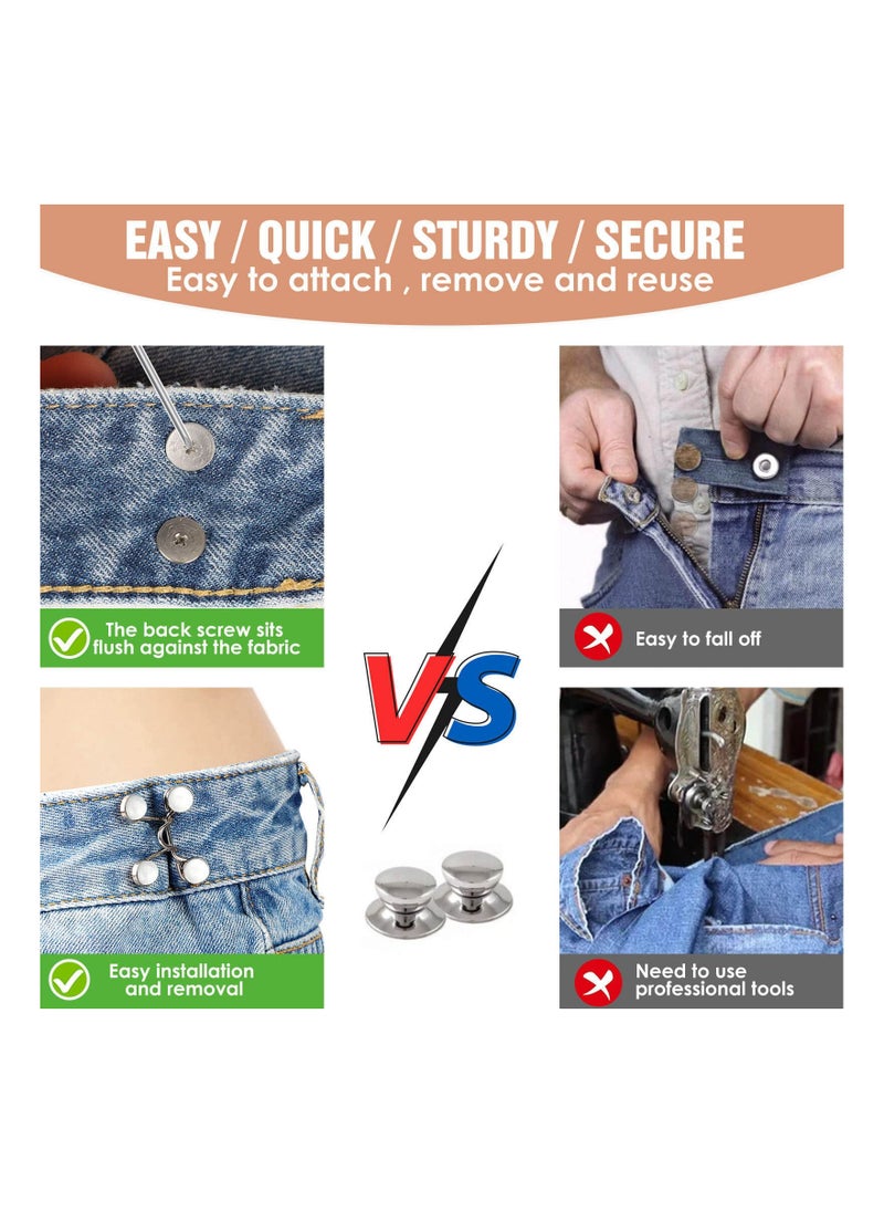 SYOSI - Jeans Button Replacement, Jean Button Pins, Detachable, No Sewing Required Instant Adjustable Button, Pant Waist Tightener for Jeans Fit Instant Button, Contains Removable Screwdriver - Image 1