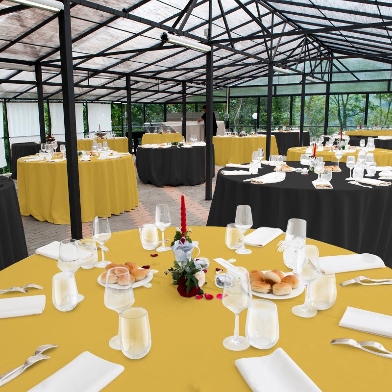 MASHAN 12 Pcs Black and Gold Plastic Tablecloths Bulk,84 Inch Disposable Round Party Table Cloth Waterproof Table Cover for Birthday Wedding Anniversary Graduation Party Decorations Supplies - Image 5