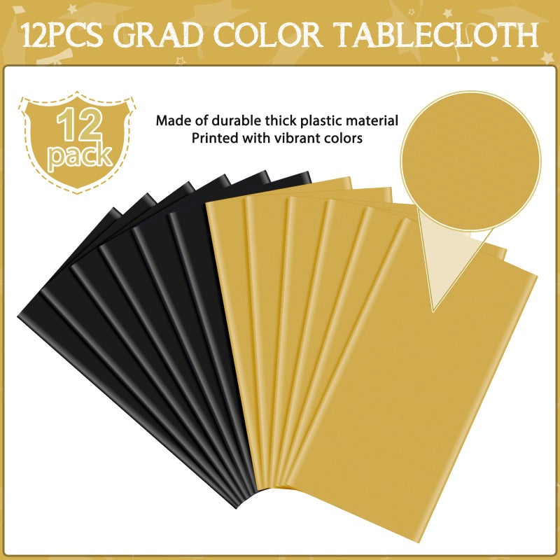 MASHAN 12 Pcs Black and Gold Plastic Tablecloths Bulk,84 Inch Disposable Round Party Table Cloth Waterproof Table Cover for Birthday Wedding Anniversary Graduation Party Decorations Supplies - Image 3