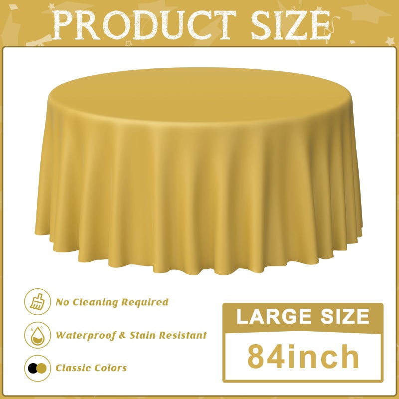 MASHAN 12 Pcs Black and Gold Plastic Tablecloths Bulk,84 Inch Disposable Round Party Table Cloth Waterproof Table Cover for Birthday Wedding Anniversary Graduation Party Decorations Supplies - Image 2