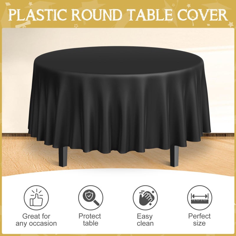 MASHAN 12 Pcs Black and Gold Plastic Tablecloths Bulk,84 Inch Disposable Round Party Table Cloth Waterproof Table Cover for Birthday Wedding Anniversary Graduation Party Decorations Supplies - Image 4