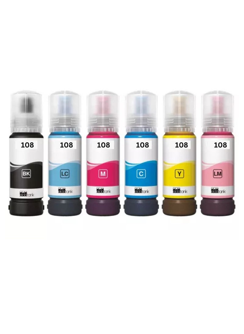 108 Compatible Ink Set For L8050 70 ml Multipack Black, Cyan, Yellow, Magenta, Light cyan, light magenta  - Image 1