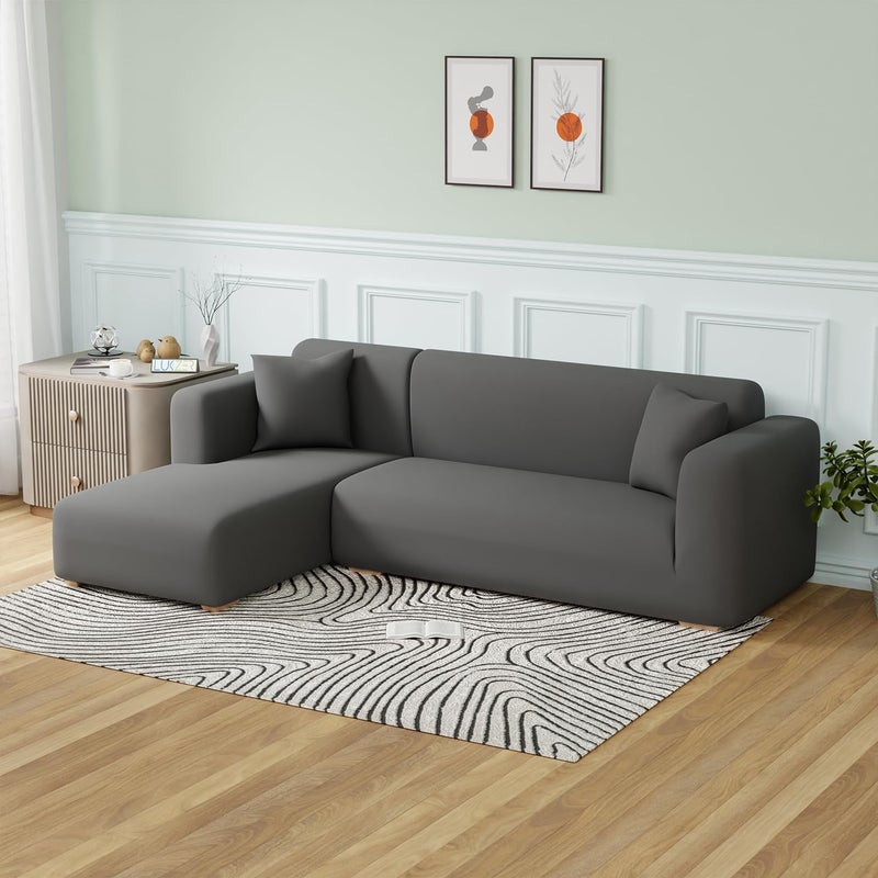 Lukzer Polyester Blend LShaped Sofa Cover For Living Room Furniture Flexible Slipcover For Couches And More Left Hand Side Plain Grey - Image 3