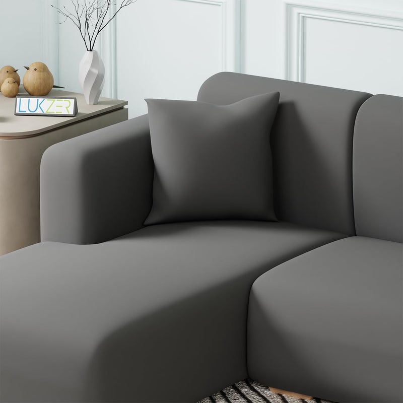 Lukzer Polyester Blend LShaped Sofa Cover For Living Room Furniture Flexible Slipcover For Couches And More Left Hand Side Plain Grey - Image 4