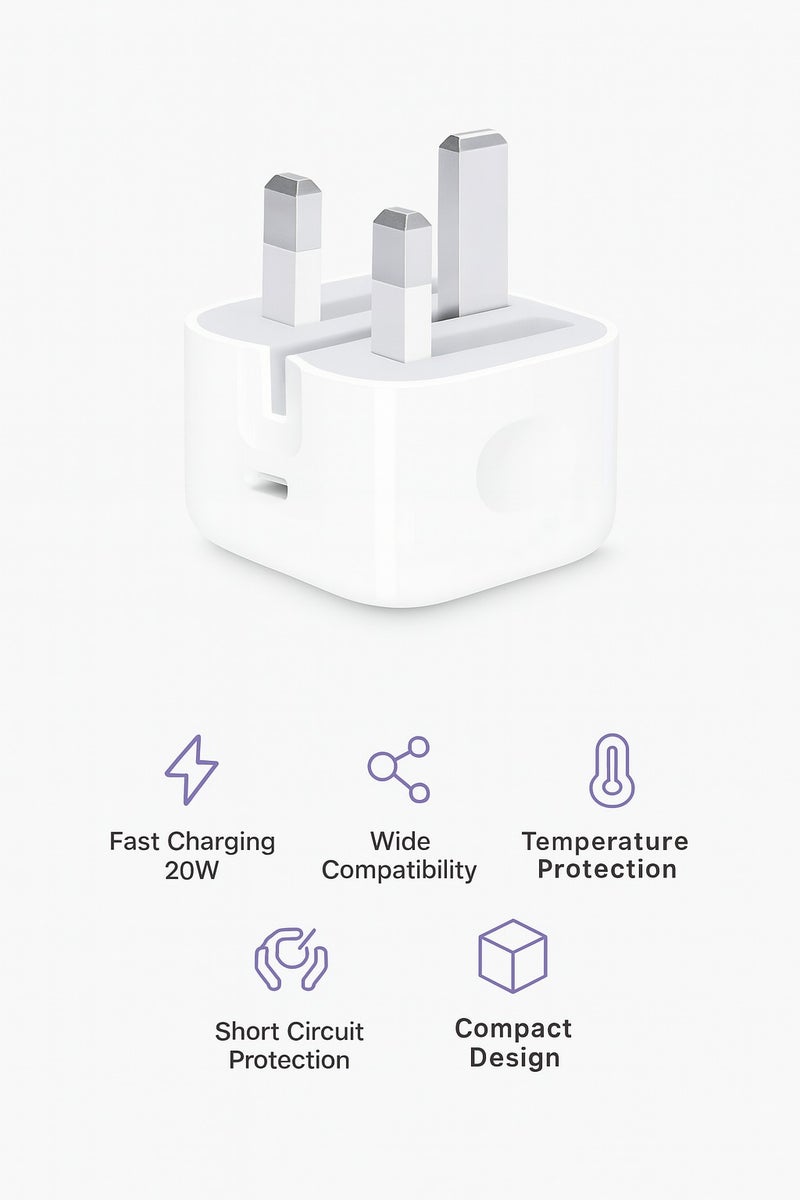 20W Type-C Fast Charger with Lightning Cable – Compatible with iPhone, Safe & High-Quality PD Charging - Image 2