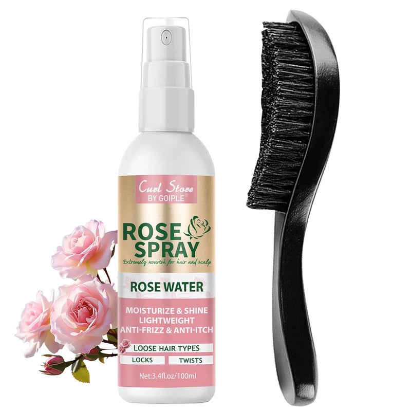 Goiple Rose Water Spray Scalp Moisturize Rose Water for Hair Refreshing Rose Mist for Braid Locs Twist Dreadlock Rose Spray Medium Bristles for Thick Coarse Detangling Smoothing Wave Styles Set 34 floz