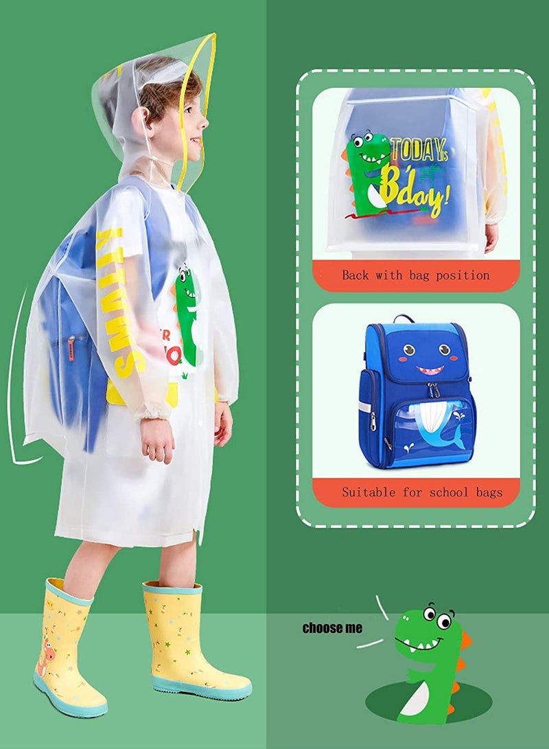 SOLARAE Boys Girls Hooded Rain Poncho Durable Waterproof Windbreaker Reusable Kids Raincoat Kindergarten Student Rainwear Transparent Kids Cartoon Raincoat Children's Schoolbag Rain Jacket Coat EVA - Image 5