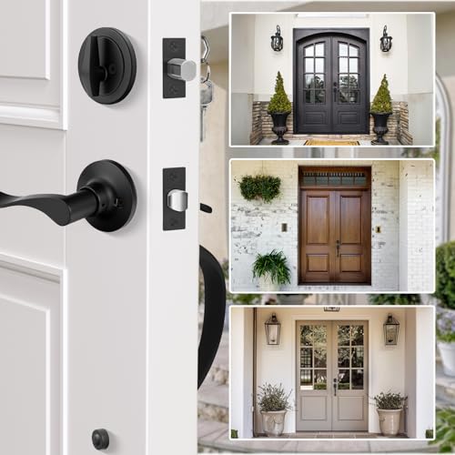 Haidms Matte Black Front Door Handle and Deadbolt Set, Front Door Lock Set, Entry Door Locksets with Deadbolt Single Cylinder, Exterior Door Handle with Reversible Handle Lever - Image 5