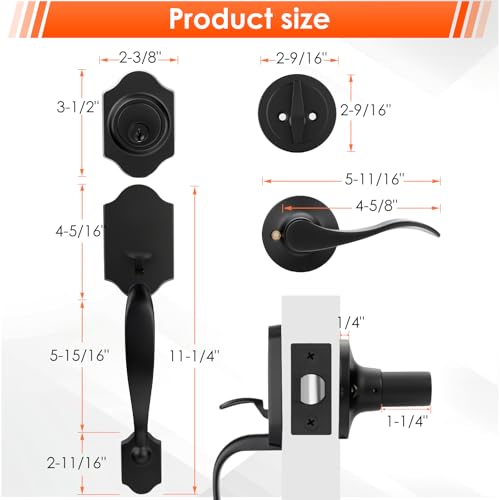 Haidms Matte Black Front Door Handle and Deadbolt Set, Front Door Lock Set, Entry Door Locksets with Deadbolt Single Cylinder, Exterior Door Handle with Reversible Handle Lever - Image 4