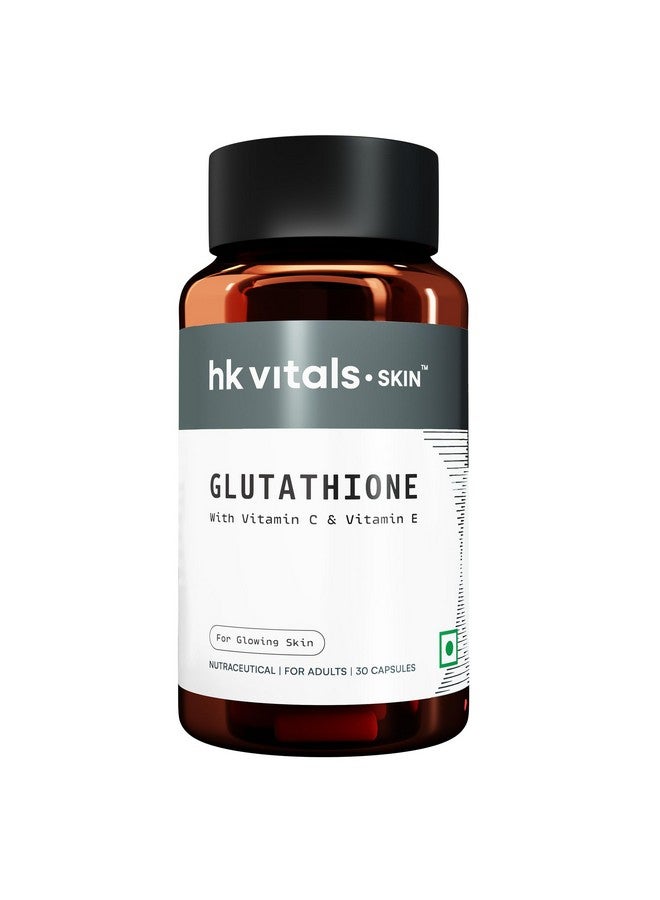 HEALTHKART هيلث كارت إتش كيه فيتالس جلوتاثيون مع فيتامين سي وإي، بيوتين، مستخلص بذور العنب وحمض ألفا ليبويك، دعم مضاد للأكسدة، لتوهج البشرة وترطيبها، 30 كبسولة نباتية، 1 عدد - Image 1