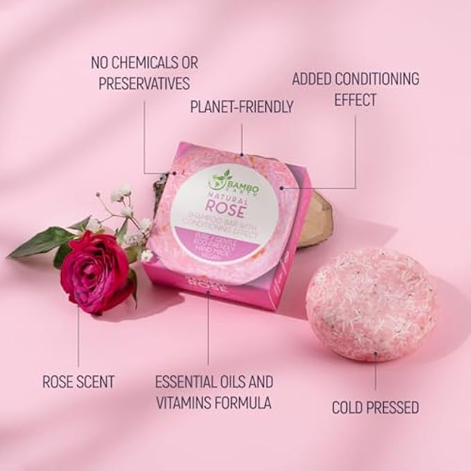 BAMBOEARTH SOLID SHAMPOO BAR AND CONDITIONER EFFECT HAIR SOAP  100% ORGANIC SHAMPOO BARS FOR HAIR WITH ALL NATURAL PLANT BASED ESSENTIAL OILS AND ZERO WASTE BIODEGRADABLE PACKAGING (ROSE) - Image 3