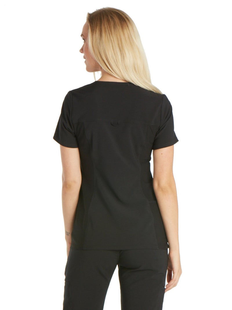 Cherokee Women's Iflex V-Neck Knit Panel Top, Black, M - Image 2