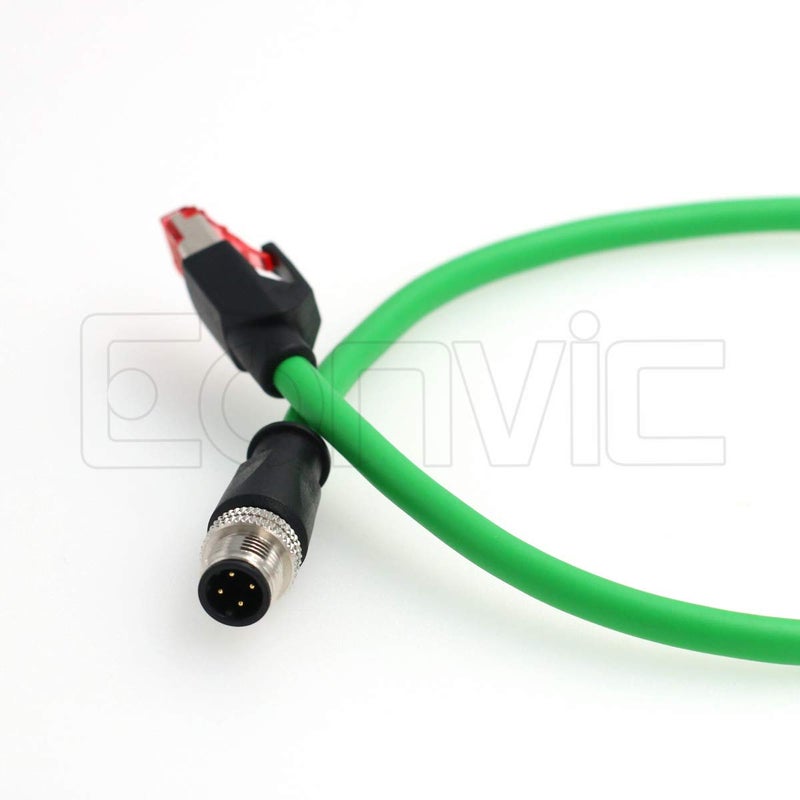 Eonvic M12 4 Pin D-Code to RJ45 Gigabit Cognex Industrial Camera Network Cord CAT5 Shielded Cables (Green, 2M) - Image 3
