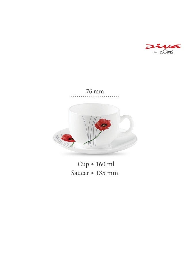 La Opala Diva, Opal Glass Crockery | Cup & Saucer Iris Regular, Set of 12 | Soul Passion, 160 ml | for Tea & Coffee | Microwave Safe | 100% Vegetarian | Extra Strong | Super Light | Super White - Image 2