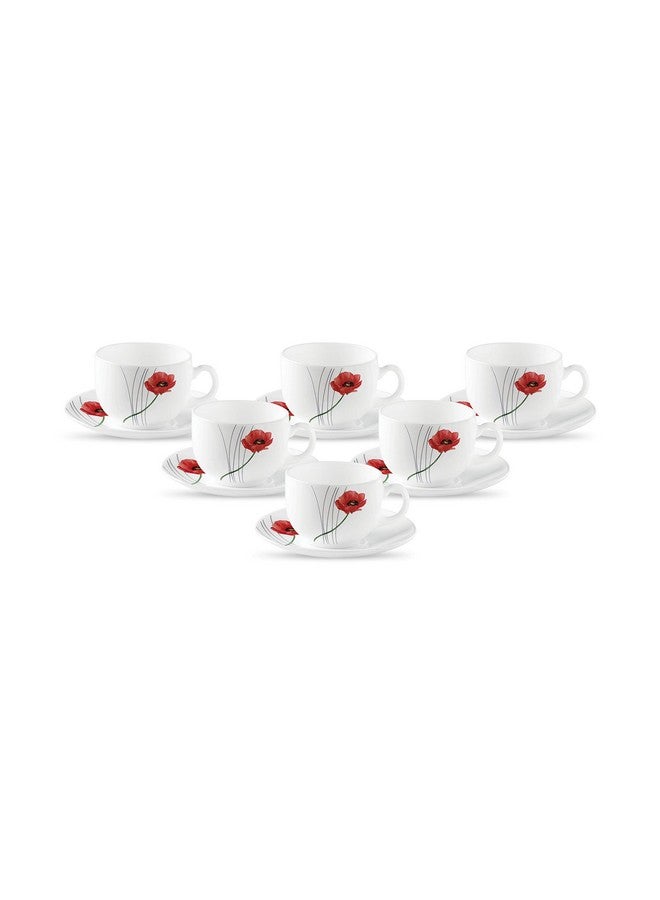 La Opala Diva, Opal Glass Crockery | Cup & Saucer Iris Regular, Set of 12 | Soul Passion, 160 ml | for Tea & Coffee | Microwave Safe | 100% Vegetarian | Extra Strong | Super Light | Super White - Image 1