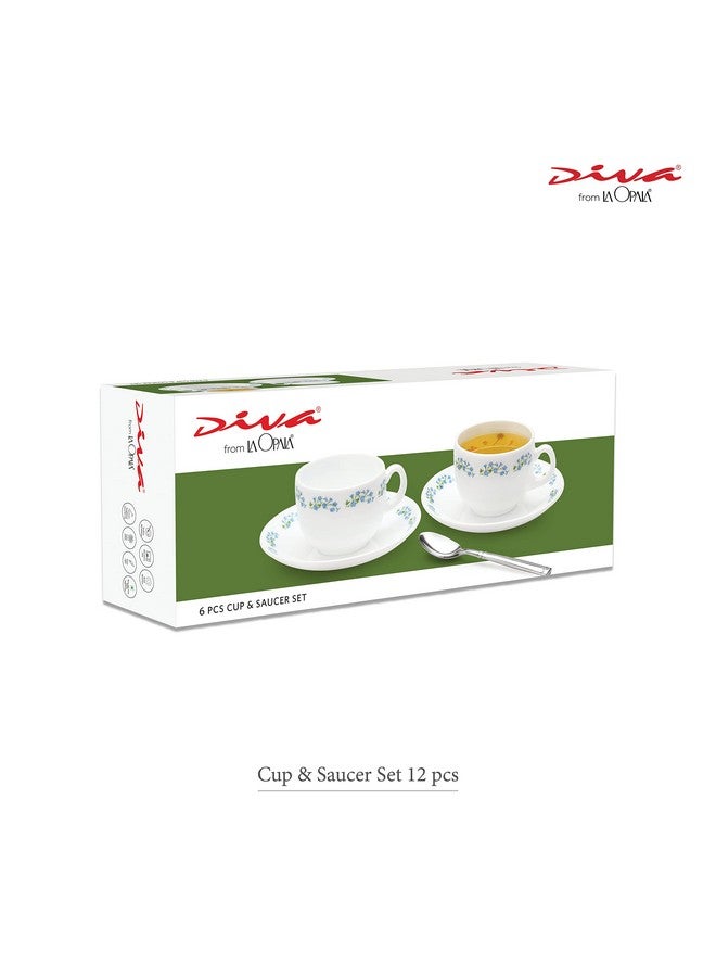 La Opala Diva, Opal Glass Crockery | Cup & Saucer Iris Regular, Set of 12 | Soul Passion, 160 ml | for Tea & Coffee | Microwave Safe | 100% Vegetarian | Extra Strong | Super Light | Super White - Image 4