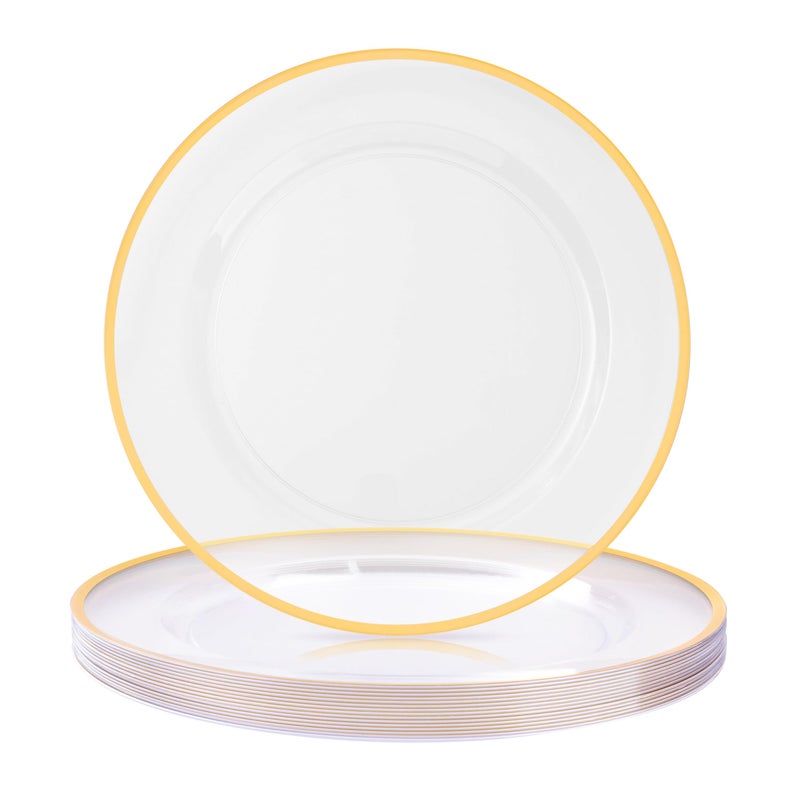 BESTSTAR 12 Inch Disposable Charger Plates 15 Pack Plastic Clear Plates with Gold Rim Perfect Table Decor for Party Wedding Dinner