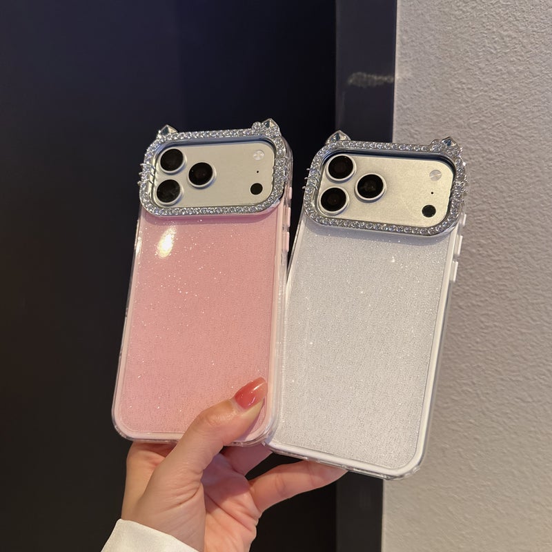 2 In 1 Cat Ear Glitter Shockproof Phone Case For iPhone 15 Pro - Image 2