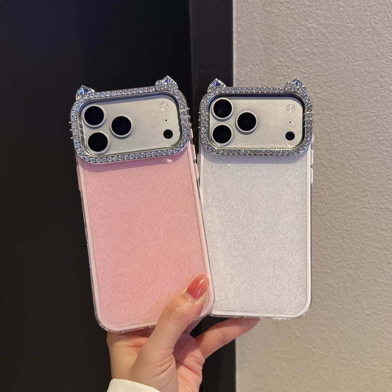2 In 1 Cat Ear Glitter Shockproof Phone Case For iPhone 15 Pro - Image 1
