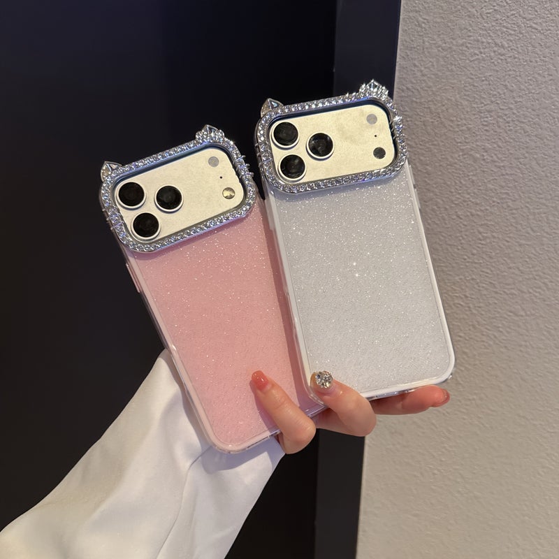 2 In 1 Cat Ear Glitter Shockproof Phone Case For iPhone 15 Pro - Image 3