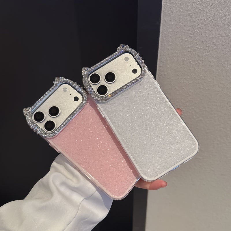 2 In 1 Cat Ear Glitter Shockproof Phone Case For iPhone 15 Pro - Image 5