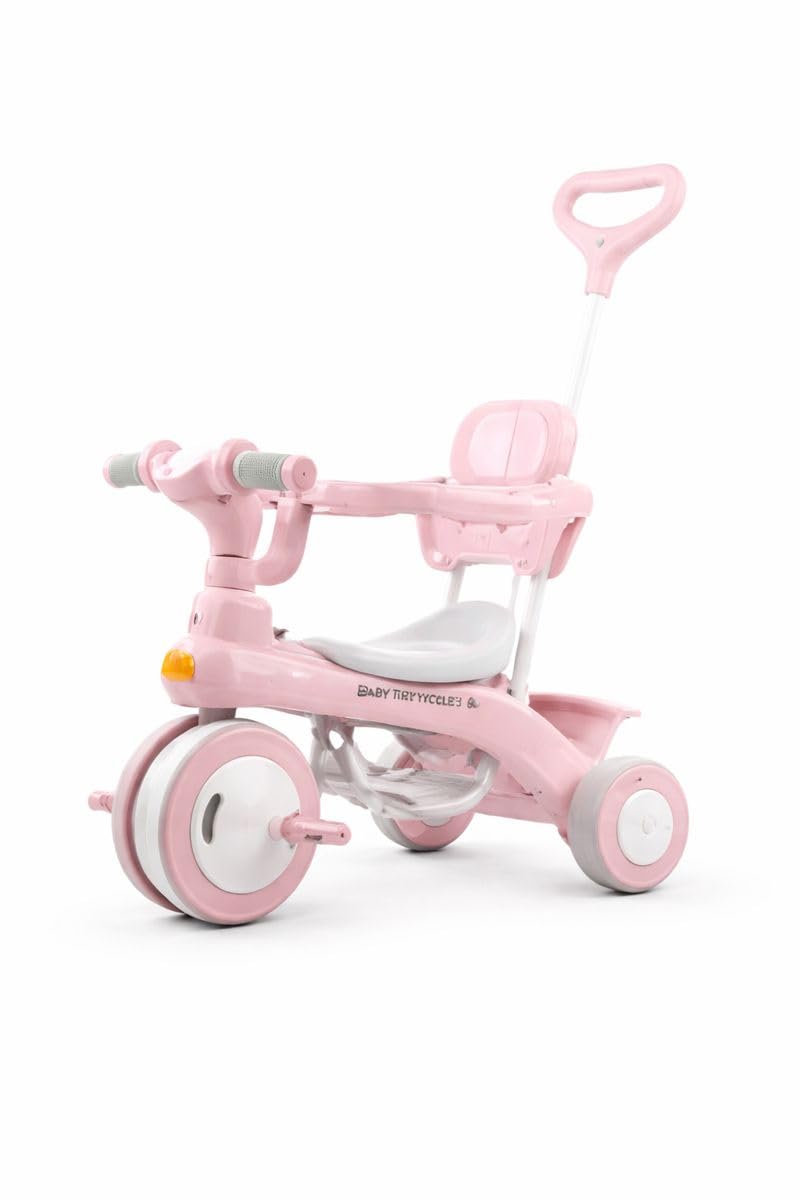 Kids Tricycle ' with Parents' Push Handle and Safety Barrier, Baby Balance Wheel with Comfortable Seat and Storage Basket, Perfect for Gifts - Pink