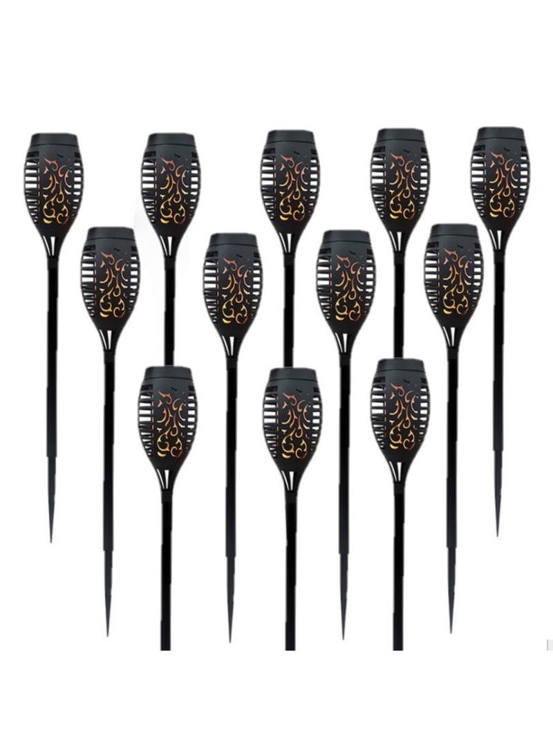 12-Piece Solar Torch Lights With Flickering Flame, Fire Effect Garden Light, Auto On/Off Dust To Dawn, Outdoor Waterproof Landscape Decoration, Solar Powered Security Torch Light For Patio - Image 1
