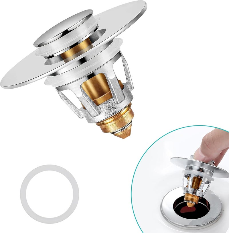 HAPPUP Sink Stopper, Bathroom Sink Drain Strainer with Hair Catcher, for 1.04’’~1.97’’ Drain Hole, Brass Universal Drain Cover, Pop Up Basin Plug - Image 1