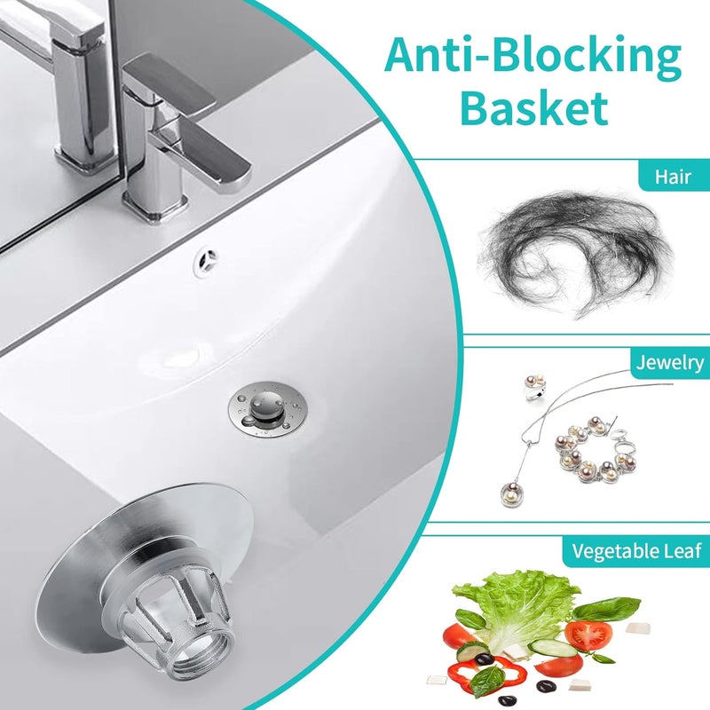 HAPPUP Sink Stopper, Bathroom Sink Drain Strainer with Hair Catcher, for 1.04’’~1.97’’ Drain Hole, Brass Universal Drain Cover, Pop Up Basin Plug - Image 3