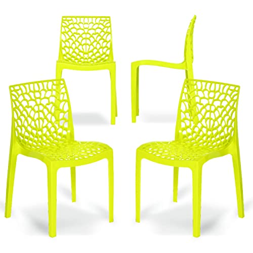 Binani Web Dining/Cafeteria/Designer Armless Heavy Duty Plastic Chair for Home,Office and Garden (Set of 4, Yellow) - Image 1