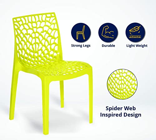 Binani Web Dining/Cafeteria/Designer Armless Heavy Duty Plastic Chair for Home,Office and Garden (Set of 4, Yellow) - Image 4