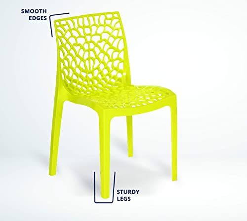 Binani Web Dining/Cafeteria/Designer Armless Heavy Duty Plastic Chair for Home,Office and Garden (Set of 4, Yellow) - Image 3