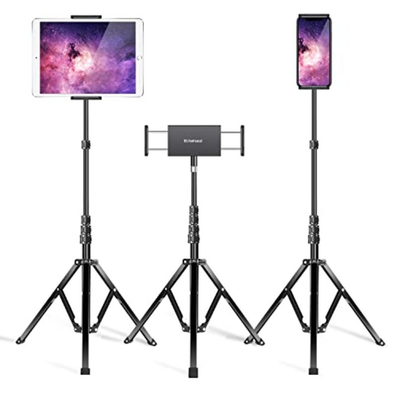 Aluminum iPad Stand Floor Tripod Holder for Musicians 165cm Adjustable Heavy Duty Black Stand for iPad Pro 12.9/11, Air, Mini, 4.7-13 Tablets Phones - Image 1