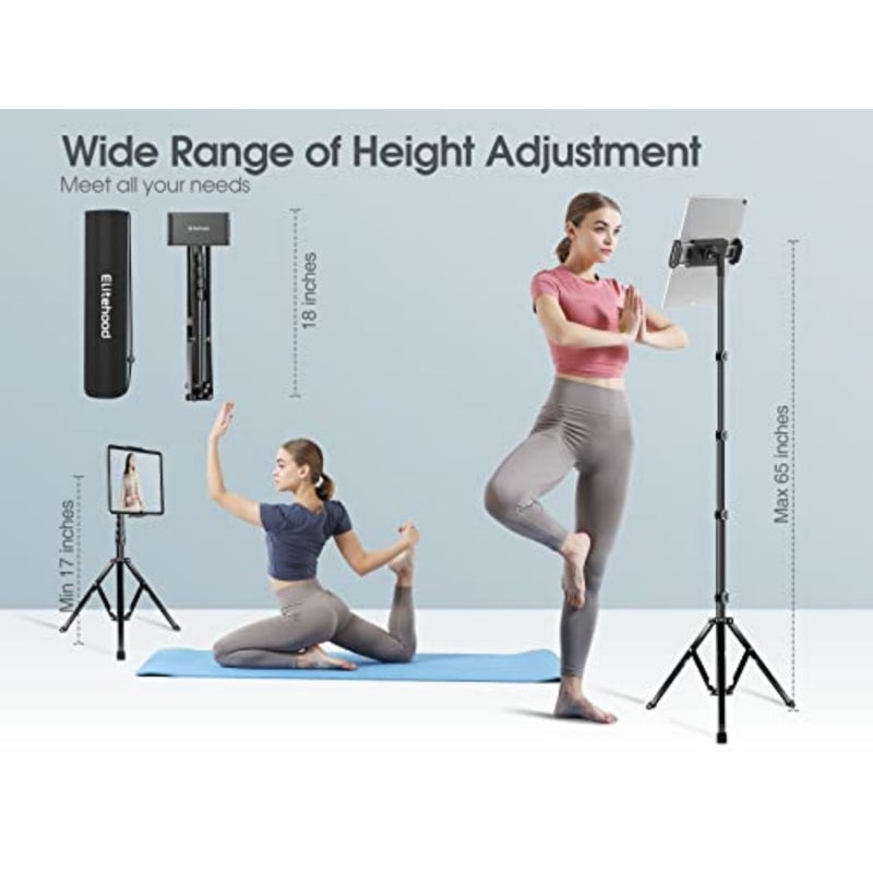 Aluminum iPad Stand Floor Tripod Holder for Musicians 165cm Adjustable Heavy Duty Black Stand for iPad Pro 12.9/11, Air, Mini, 4.7-13 Tablets Phones - Image 2