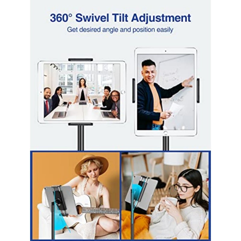 Aluminum iPad Stand Floor Tripod Holder for Musicians 165cm Adjustable Heavy Duty Black Stand for iPad Pro 12.9/11, Air, Mini, 4.7-13 Tablets Phones - Image 4