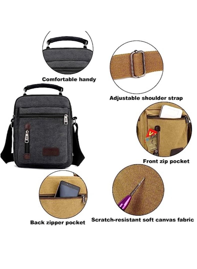 WEIXIER - Mens Shoulder Bag Canvas Messenger Bags Travel Crossbody Bag Large Capacity Casual Handbag with Multiple Pockets for Working Shopping Hiking Daily Use - Image 1