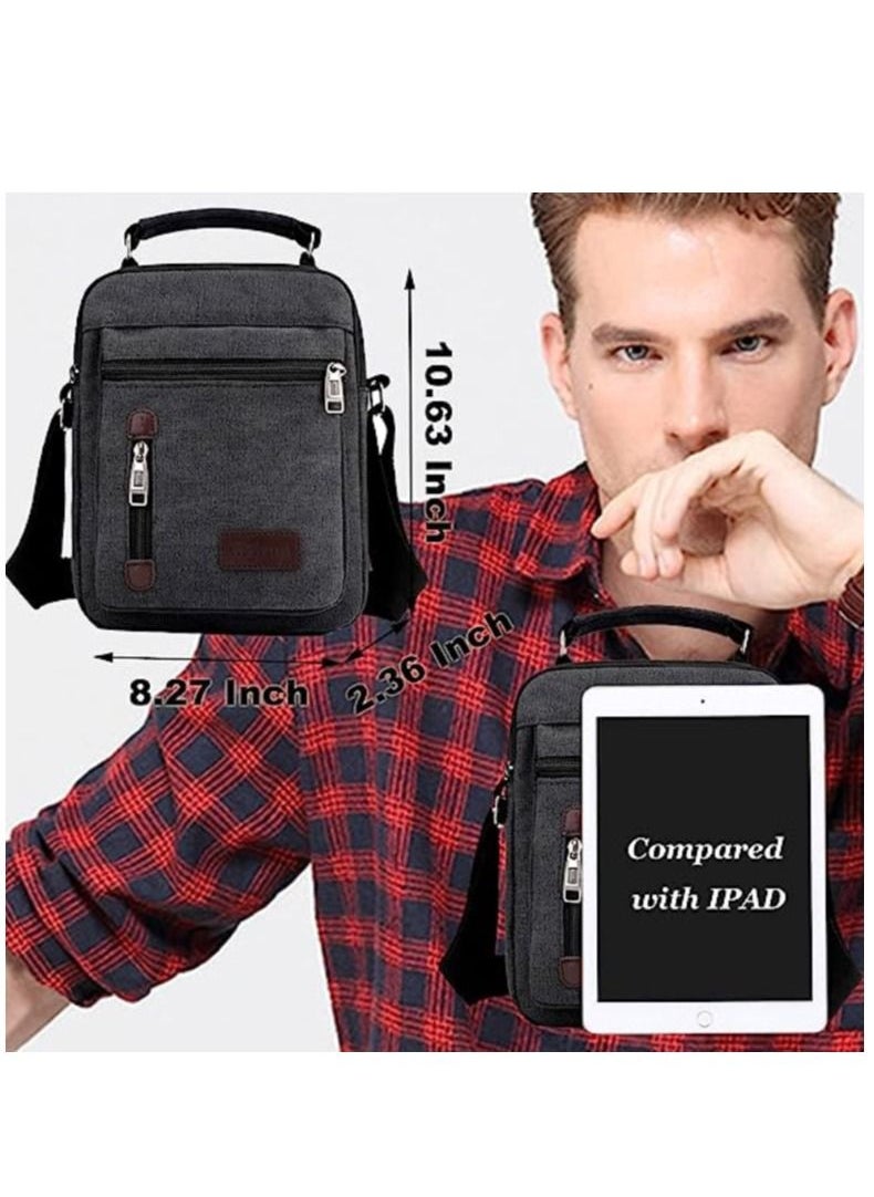 WEIXIER - Mens Shoulder Bag Canvas Messenger Bags Travel Crossbody Bag Large Capacity Casual Handbag with Multiple Pockets for Working Shopping Hiking Daily Use - Image 1