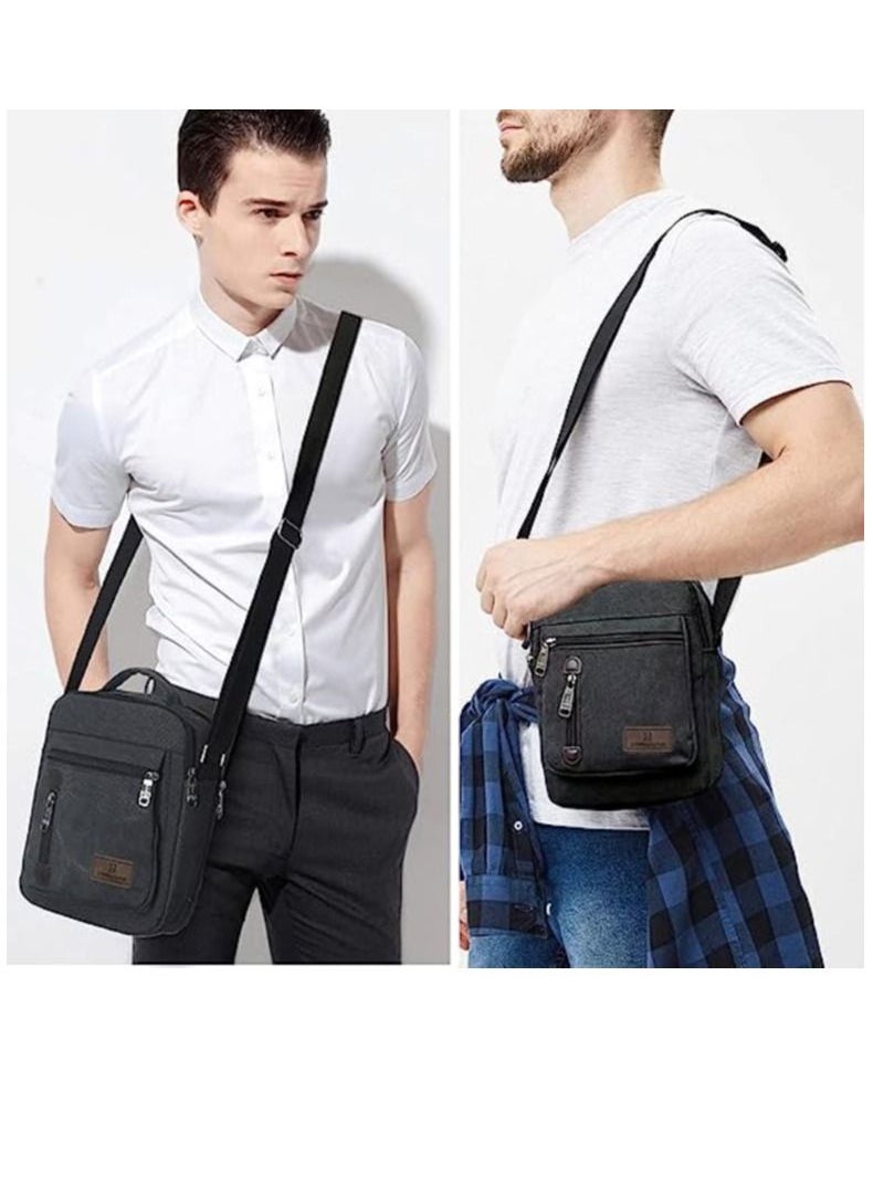 WEIXIER - Mens Shoulder Bag Canvas Messenger Bags Travel Crossbody Bag Large Capacity Casual Handbag with Multiple Pockets for Working Shopping Hiking Daily Use - Image 1