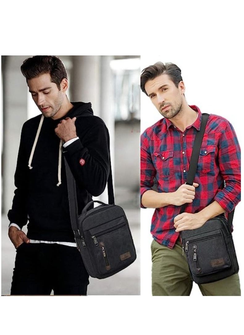 WEIXIER - Mens Shoulder Bag Canvas Messenger Bags Travel Crossbody Bag Large Capacity Casual Handbag with Multiple Pockets for Working Shopping Hiking Daily Use - Image 1