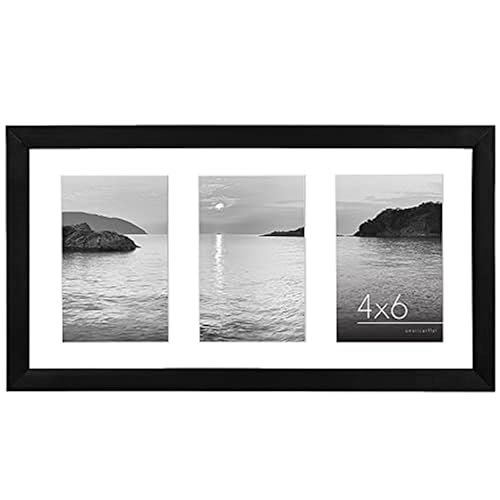 Americanflat 4x6 Collage Picture Frame with Shatter-Resistant Glass - Fits Three 4x6 Photos or Use as One 8x16 Picture Frame - Signature Collection - Collage Frames for Tabletop and Wall - Black - Image 1