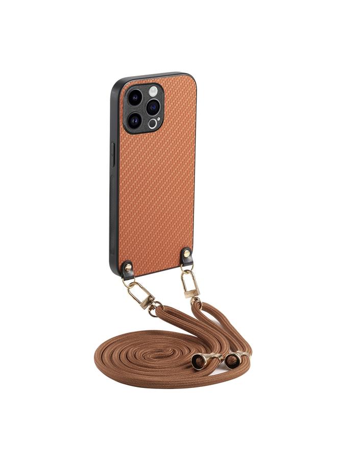 S-TOP Case For iPhone 16 Pro Carbon Fiber Texture Leather Back Phone Case with Crossbody Strap - Image 1