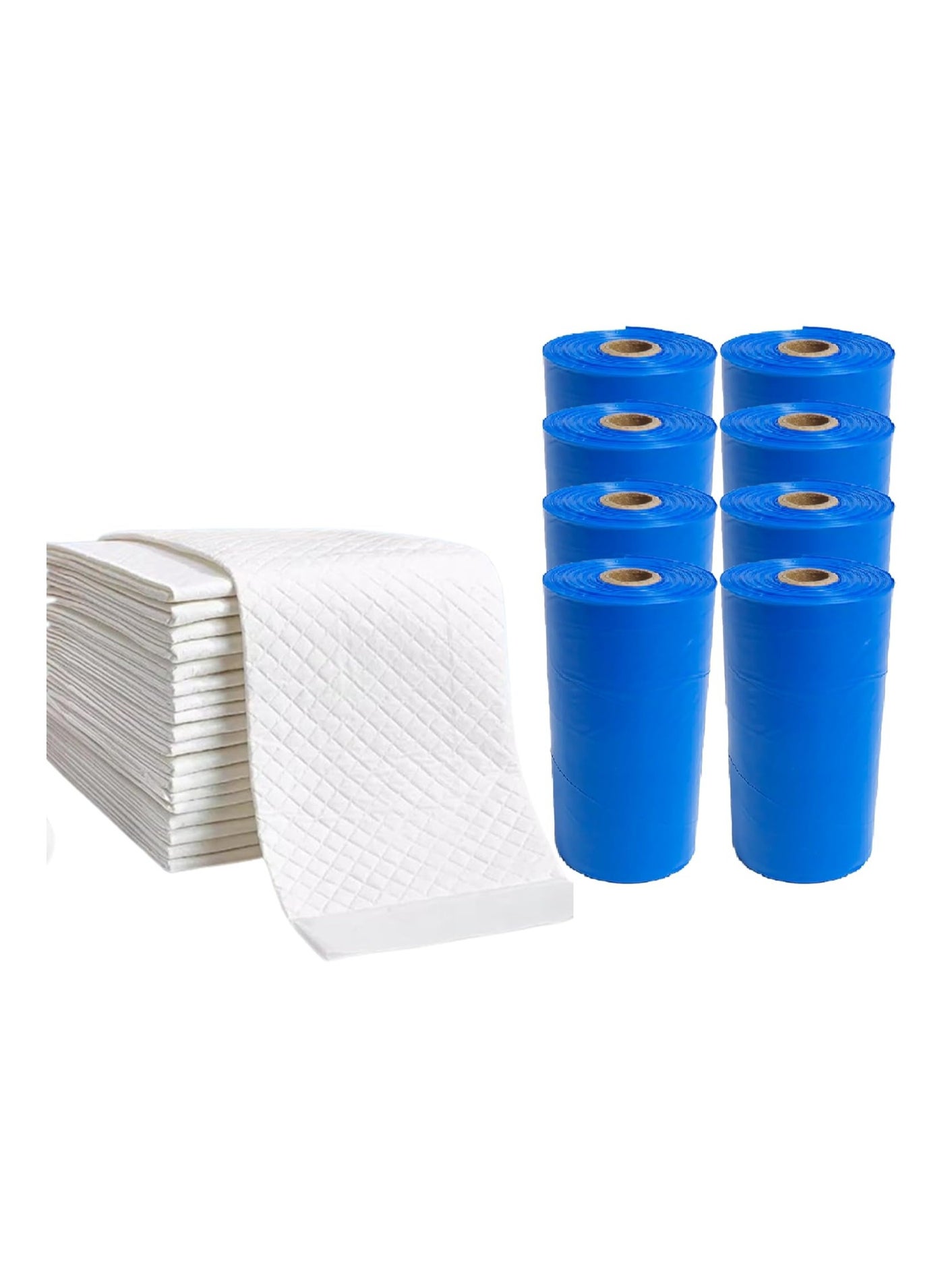 Cute 'n' Cuddle 90 Pcs Disposable Changing Mat White 60cmX45cm With 90 Disposable Scented bags Blue