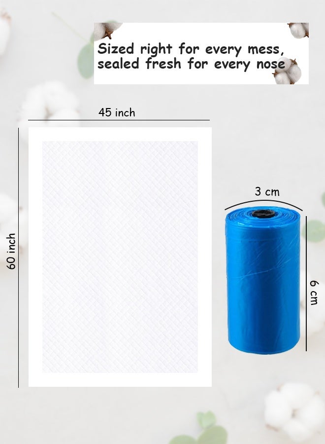 Cute 'n' Cuddle 90 Pcs Disposable Changing Mat White 60cmX45cm With 90 Disposable Scented bags Blue - Image 2