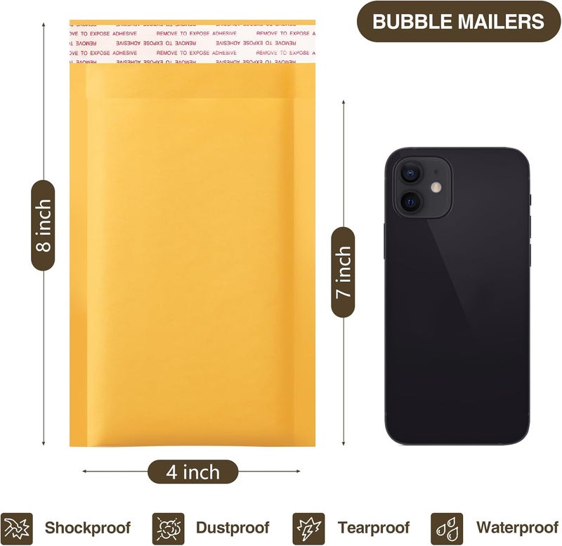 UCGOU Bubble Mailers 4x8 Inch Yellow 100 Pack Usable Size 4x7 Inch Kraft Padded Envelopes Small Business Mailing Packages Opaque Self Seal Boutique Shipping Bags Mailer Shipping Envelope Bubble Mailer - Image 2