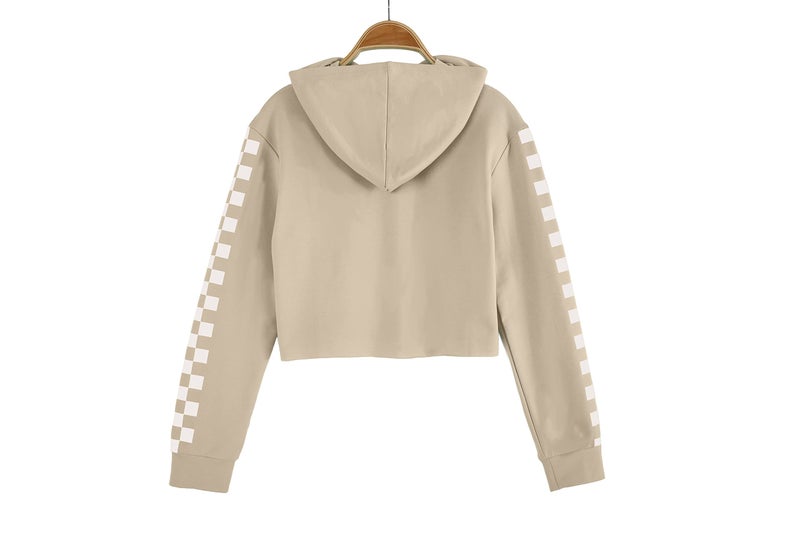 Meikulo Crop Tops for Teen Girls Hoodies Two Piece Outfits Tracksuit Activewear Kids Cute Long Sleeve Sweatshirts Sweatpants Beige, 13-14 Years - Image 3