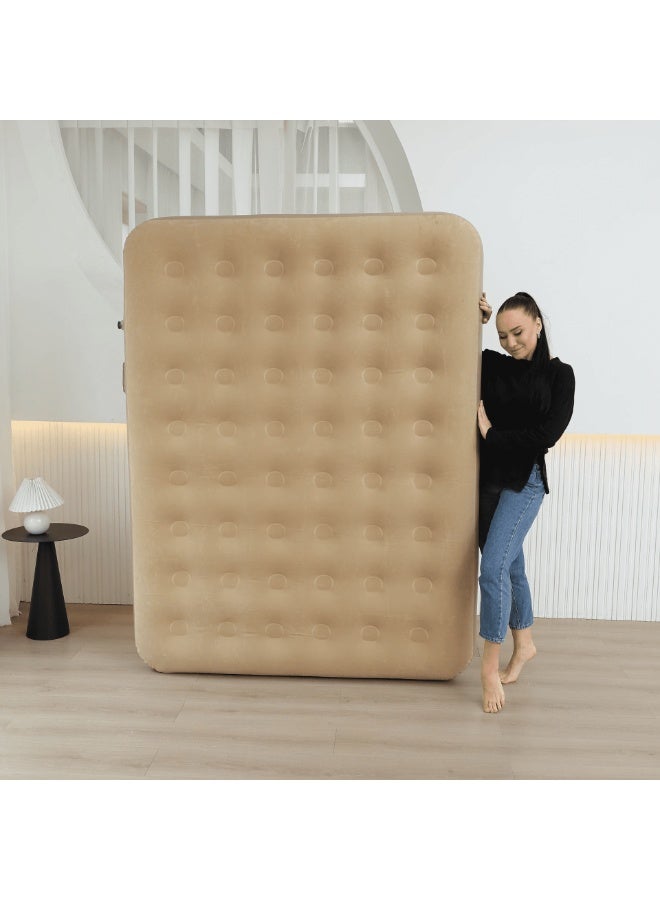 Air Mattress with Built-in Pump - Quick Inflation & Deflation, Portable Inflatable Bed for Guests, Camping & Home Use - Sturdy Comfort Beige colour - Image 5